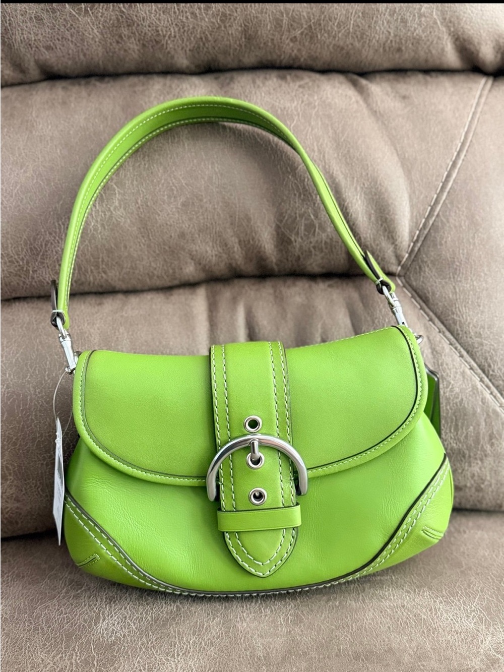 NWT Dark Lime Green Genuine Coach Soho Silver Hardware
